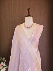 Tissue Linen Silk Embroidery Bits Work Designer Saree