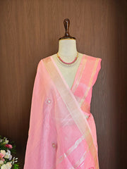 Tissue Linen Silk Embroidery Bits Work Designer Saree