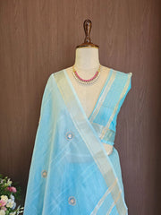 Tissue Linen Silk Embroidery Bits Work Designer Saree
