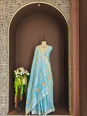 Tissue Linen Silk Embroidery Bits Work Designer Saree