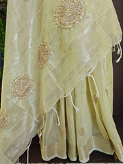 Tissue Linen Silk Embroidery Bits Work Designer Saree