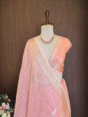 Tissue Linen Silk Embroidery Bits Work Designer Saree