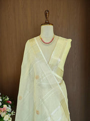 Tissue Linen Silk Embroidery Bits Work Designer Saree