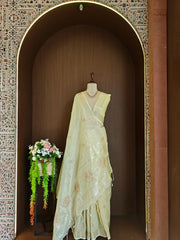 Tissue Linen Silk Embroidery Bits Work Designer Saree