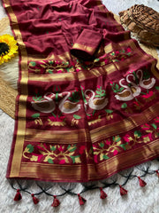 Soft Muga Cotton Rajhans Pallu Saree