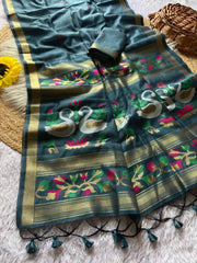 Soft Muga Cotton Rajhans Pallu Saree