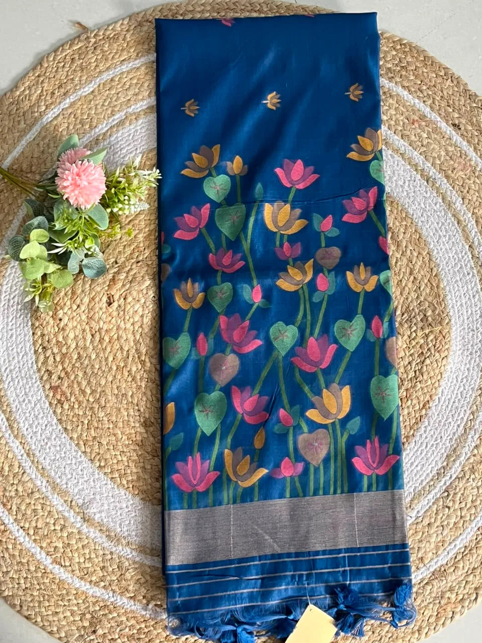 Soft Muga Cotton Pichwai Jamdani Saree