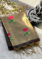 Muslin Muga Jamdani Lotus Saree