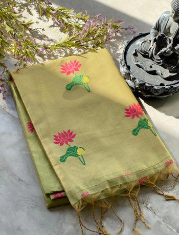 Muslin Muga Jamdani Lotus Saree