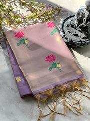 Muslin Muga Jamdani Lotus Saree