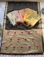 Muslin Muga Jamdani Lotus Saree