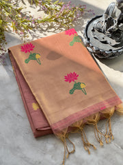 Muslin Muga Jamdani Lotus Saree