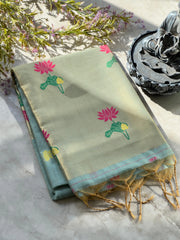 Muslin Muga Jamdani Lotus Saree