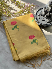 Muslin Muga Jamdani Lotus Saree