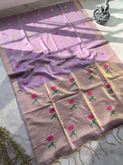 Muslin Muga Jamdani Lotus Saree