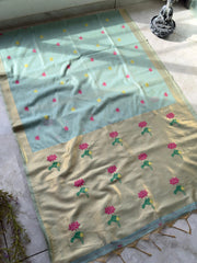 Muslin Muga Jamdani Lotus Saree