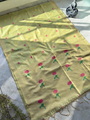 Muslin Muga Jamdani Lotus Saree