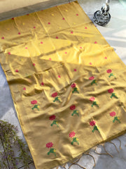 Muslin Muga Jamdani Lotus Saree