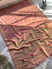 Muslin Muga Jamdani Lotus Saree