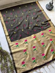 Muslin Muga Jamdani Lotus Saree