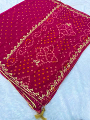 AS-002 | Pure Georgette Bandhani Hand Work Saree