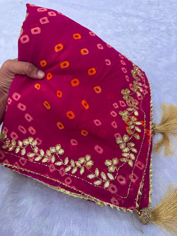 AS-002 | Pure Georgette Bandhani Hand Work Saree