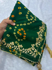 AS-002 | Pure Georgette Bandhani Hand Work Saree