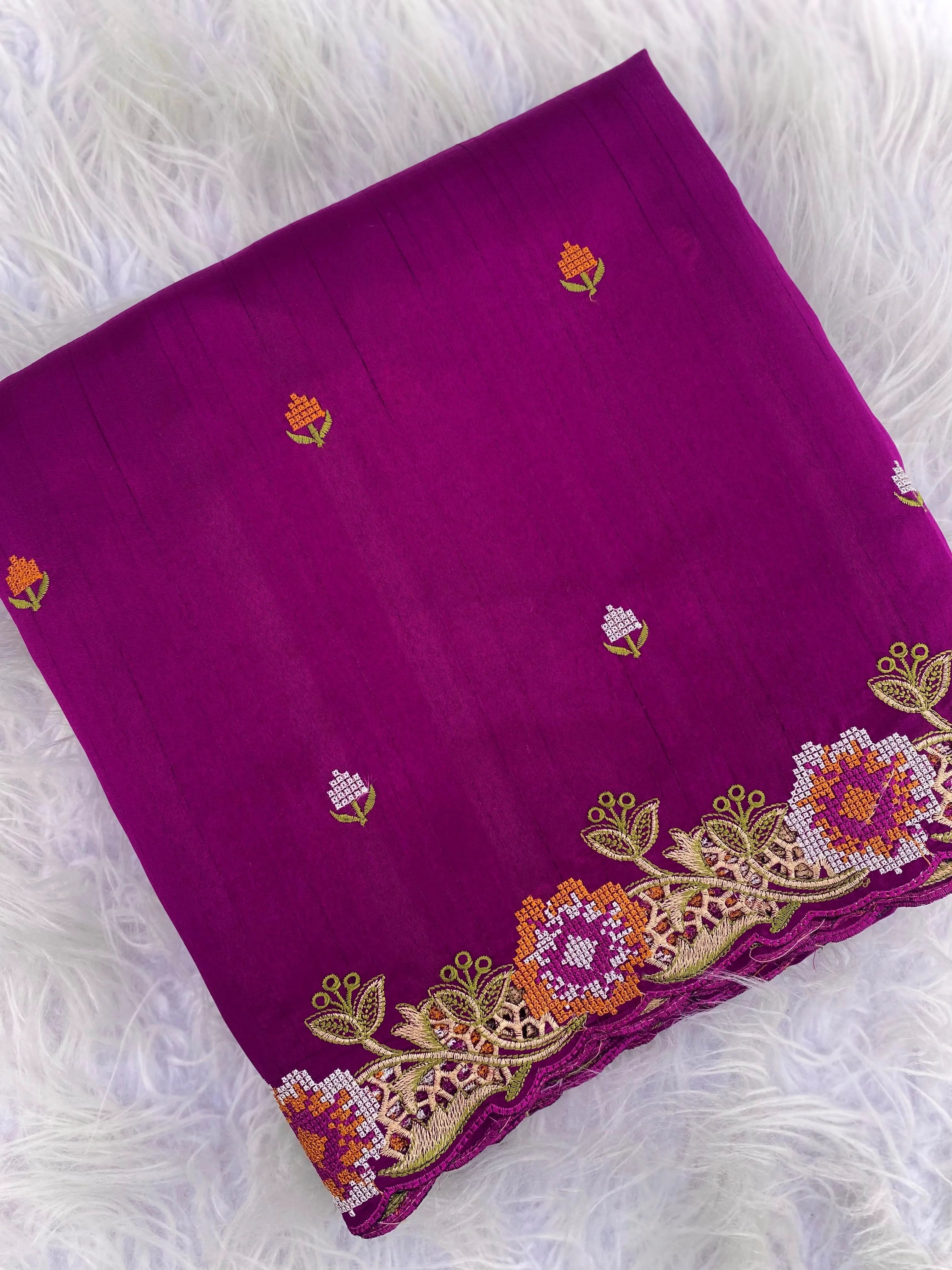 Embroidery Work Tussar Silk Saree