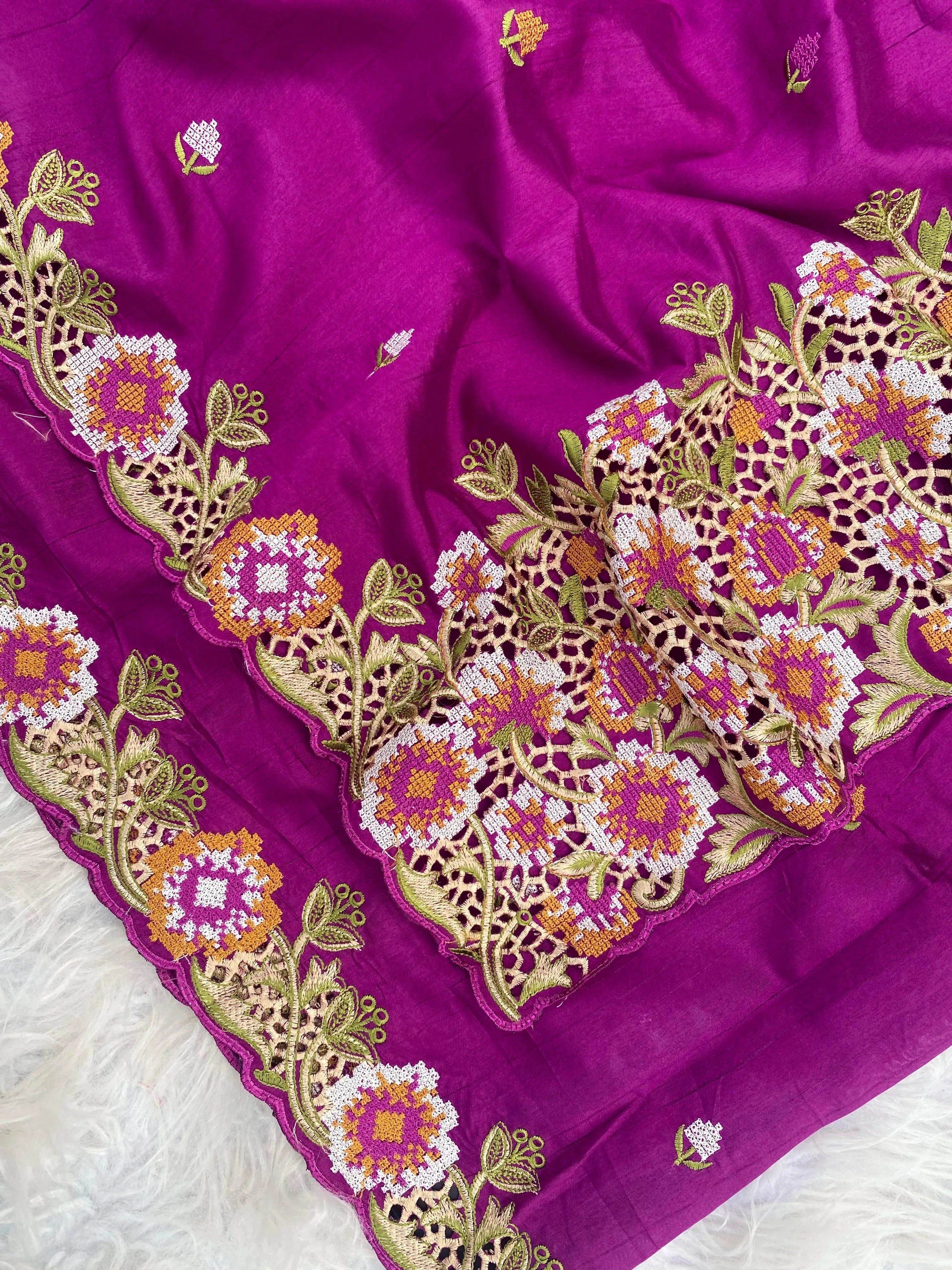 Embroidery Work Tussar Silk Saree