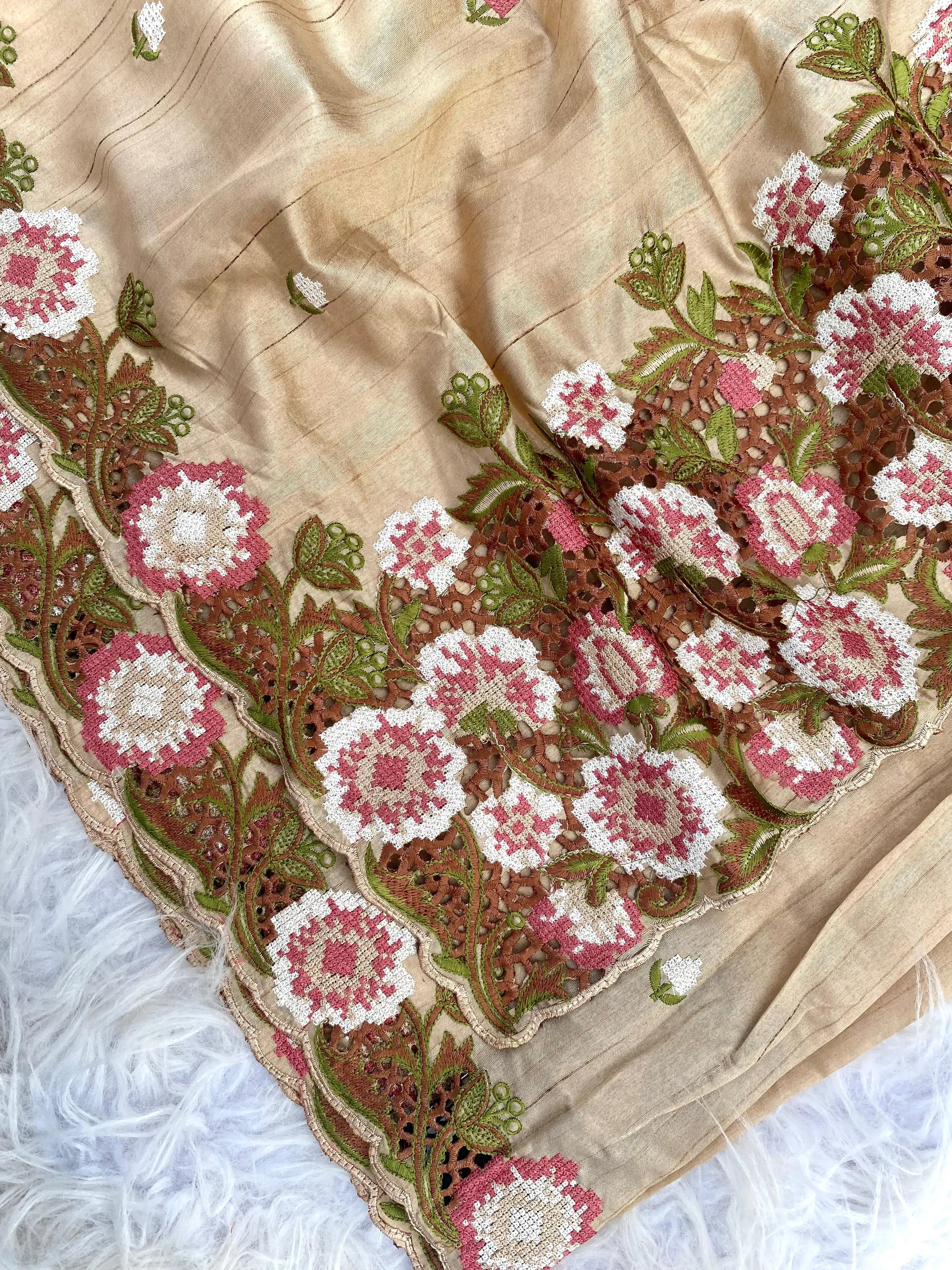 Embroidery Work Tussar Silk Saree