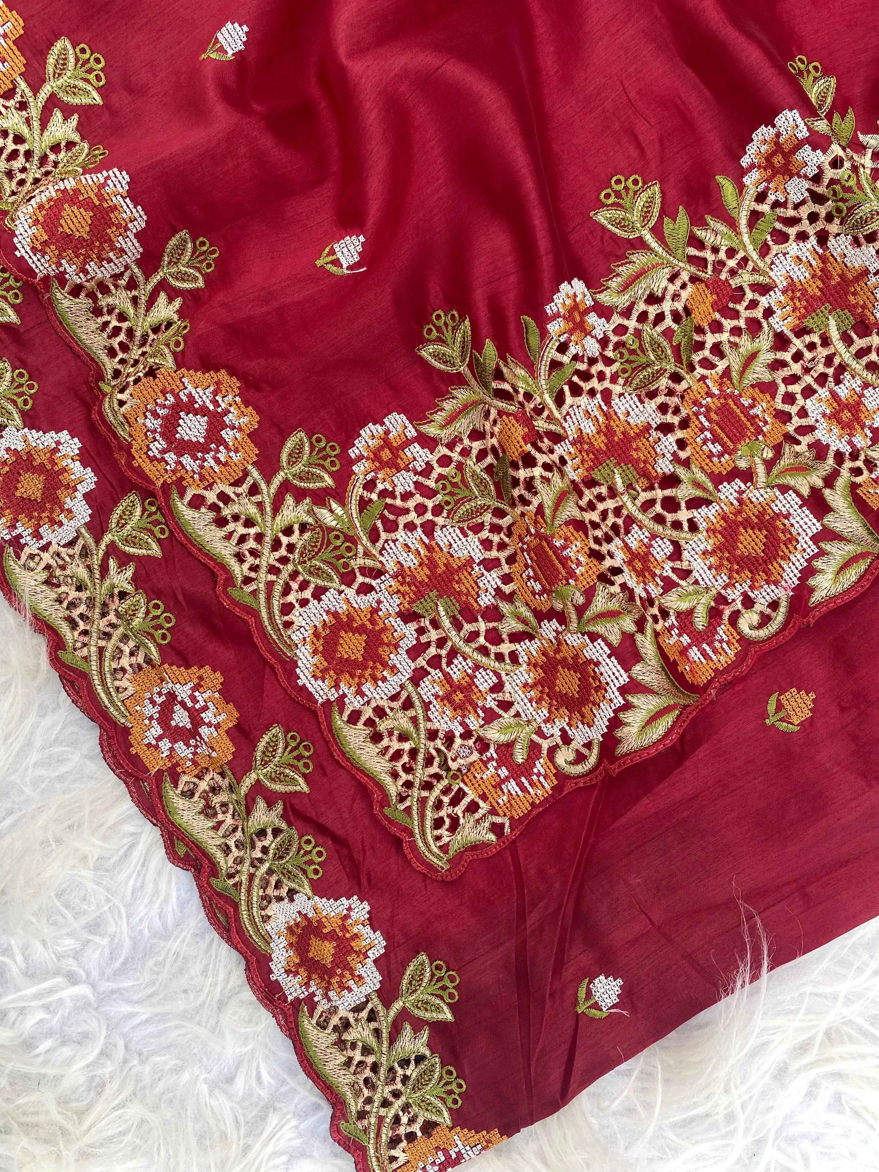 Embroidery Work Tussar Silk Saree