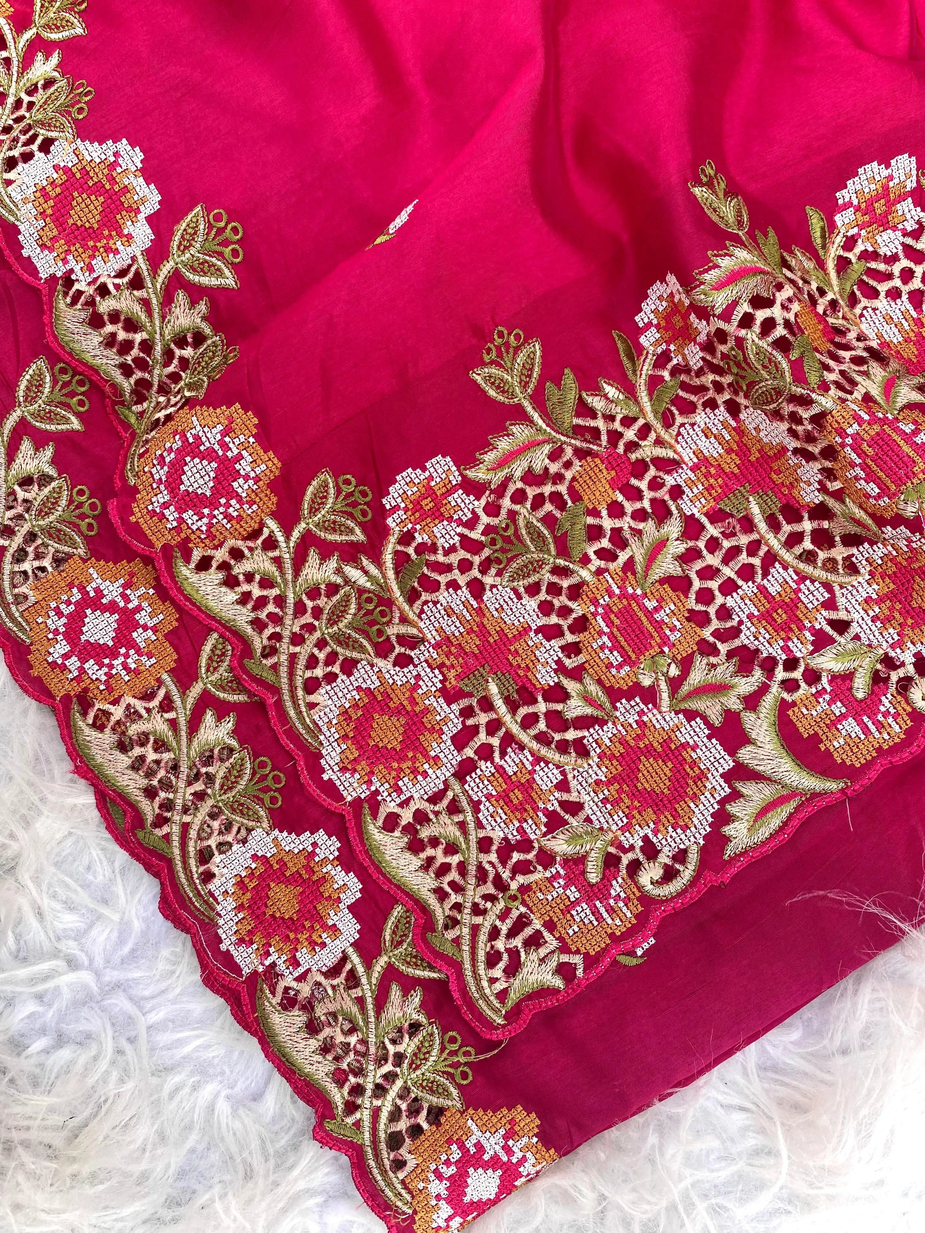 Embroidery Work Tussar Silk Saree
