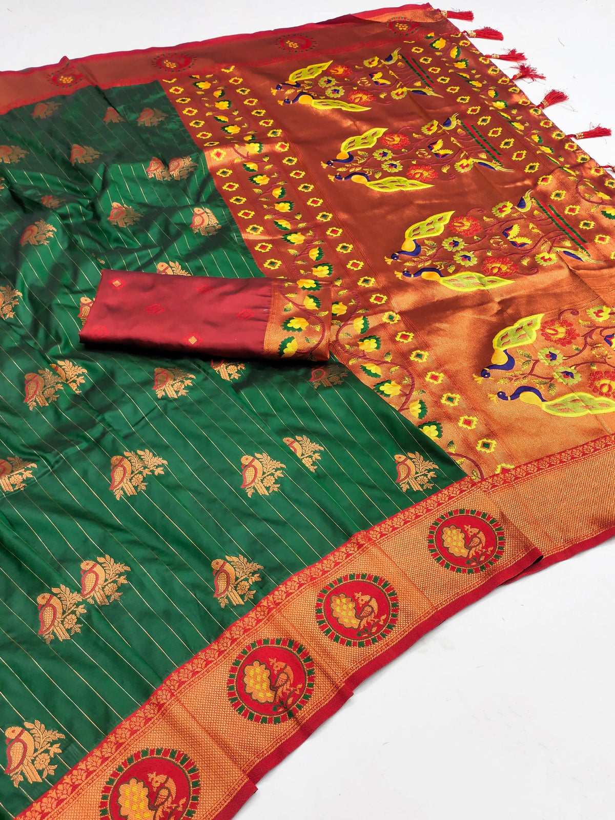 Soft Silk Copper Zari Weaving Paithani Saree