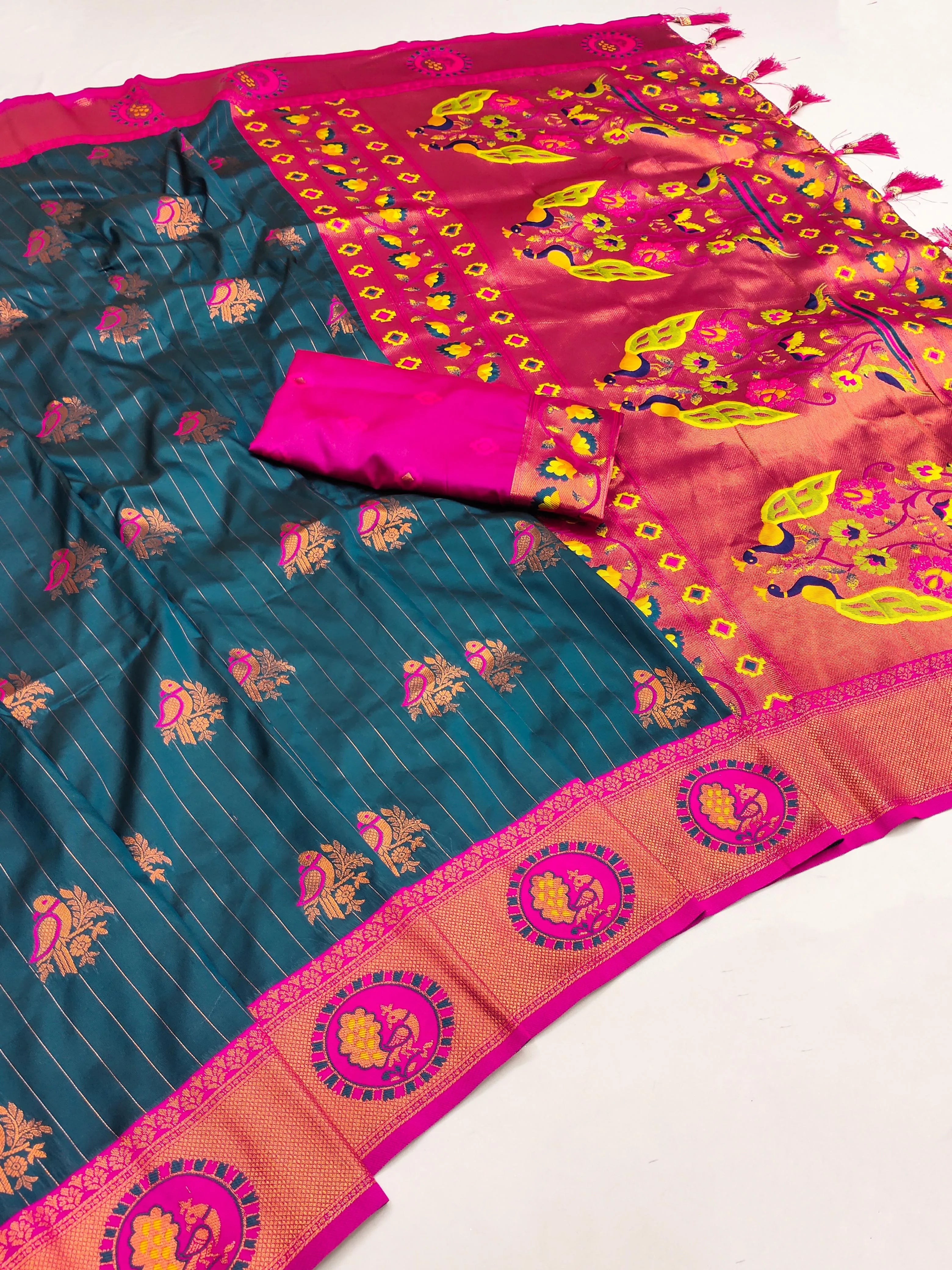Soft Silk Copper Zari Weaving Paithani Saree