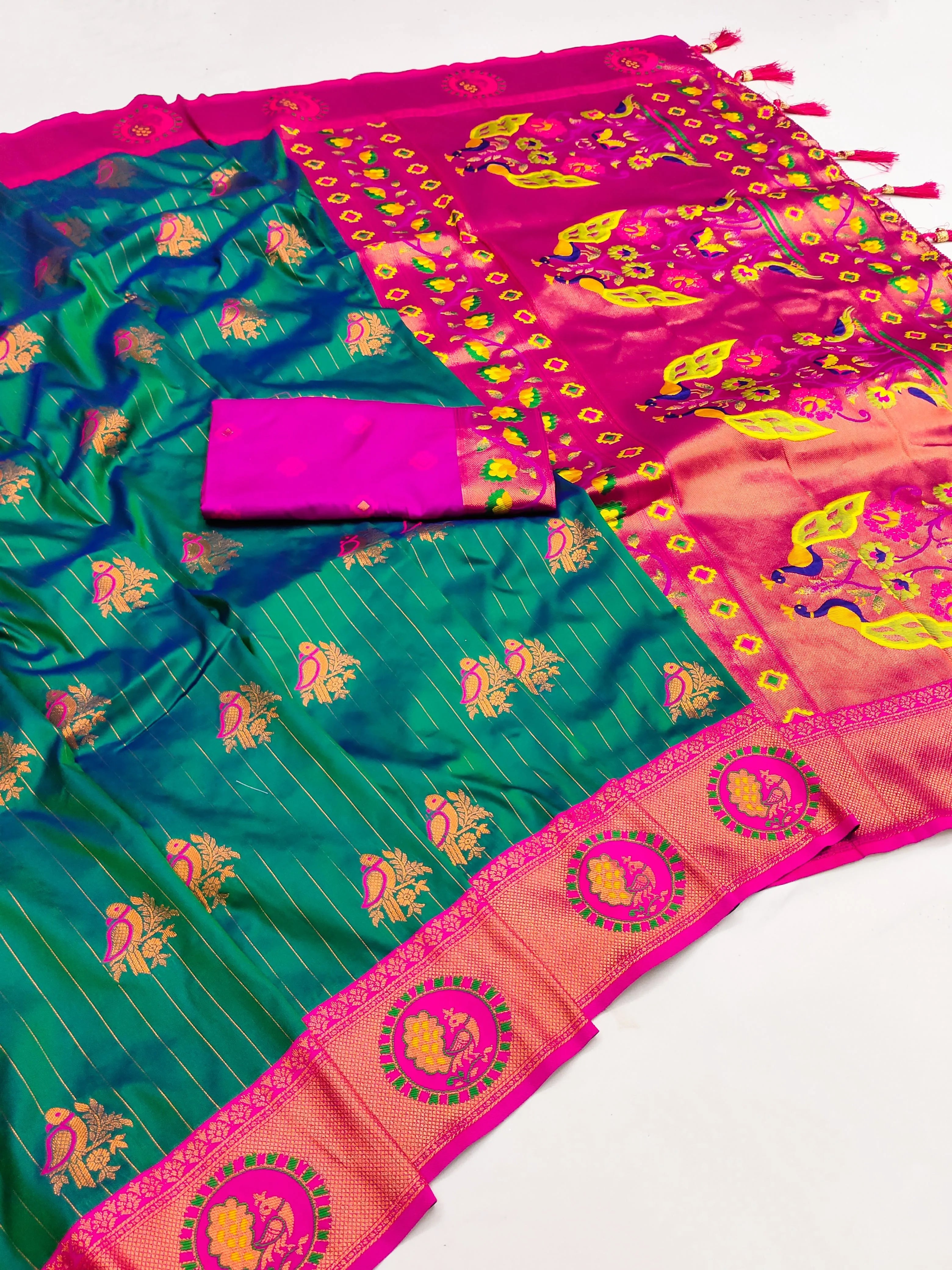 Soft Silk Copper Zari Weaving Paithani Saree