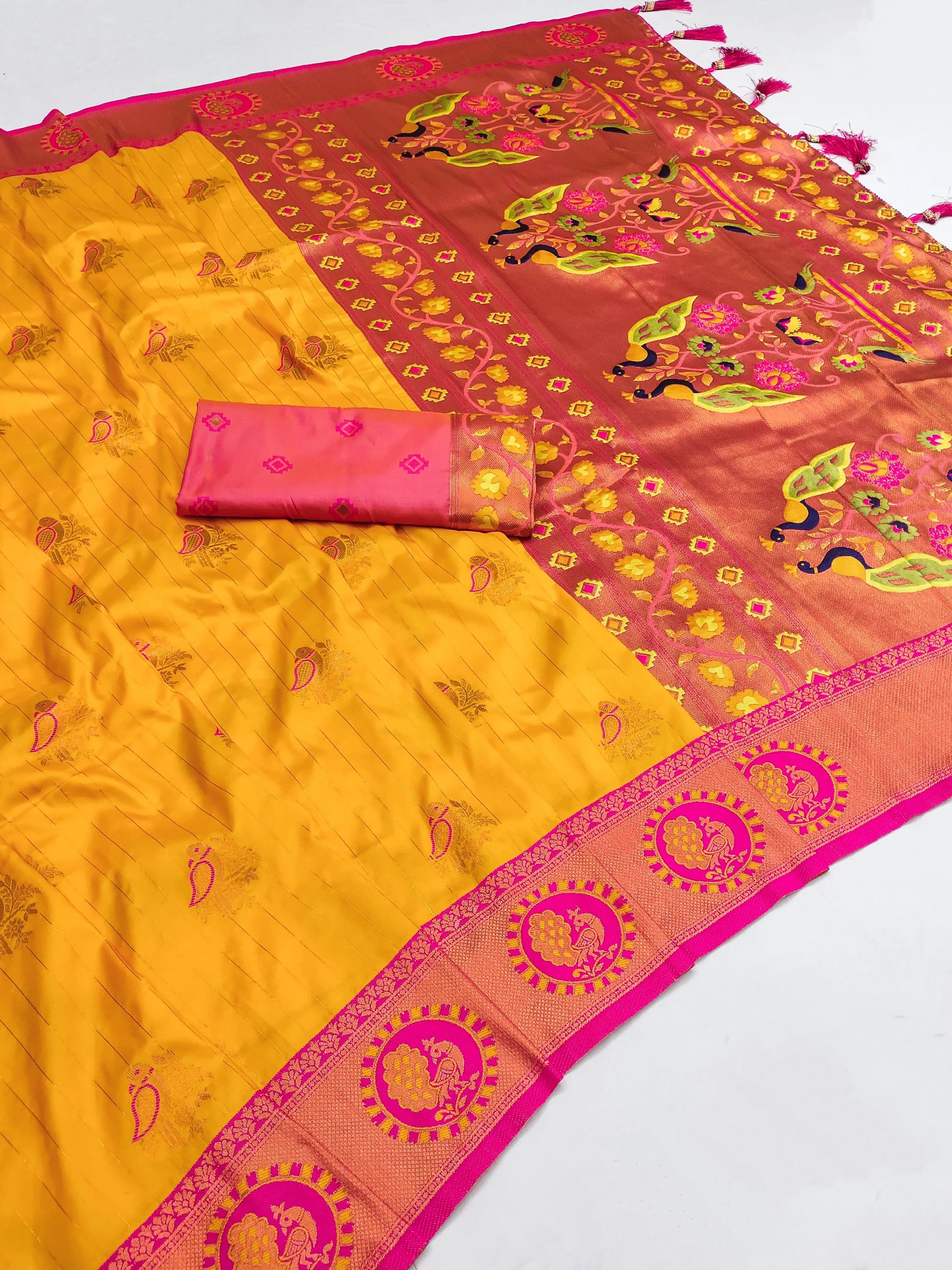Soft Silk Copper Zari Weaving Paithani Saree