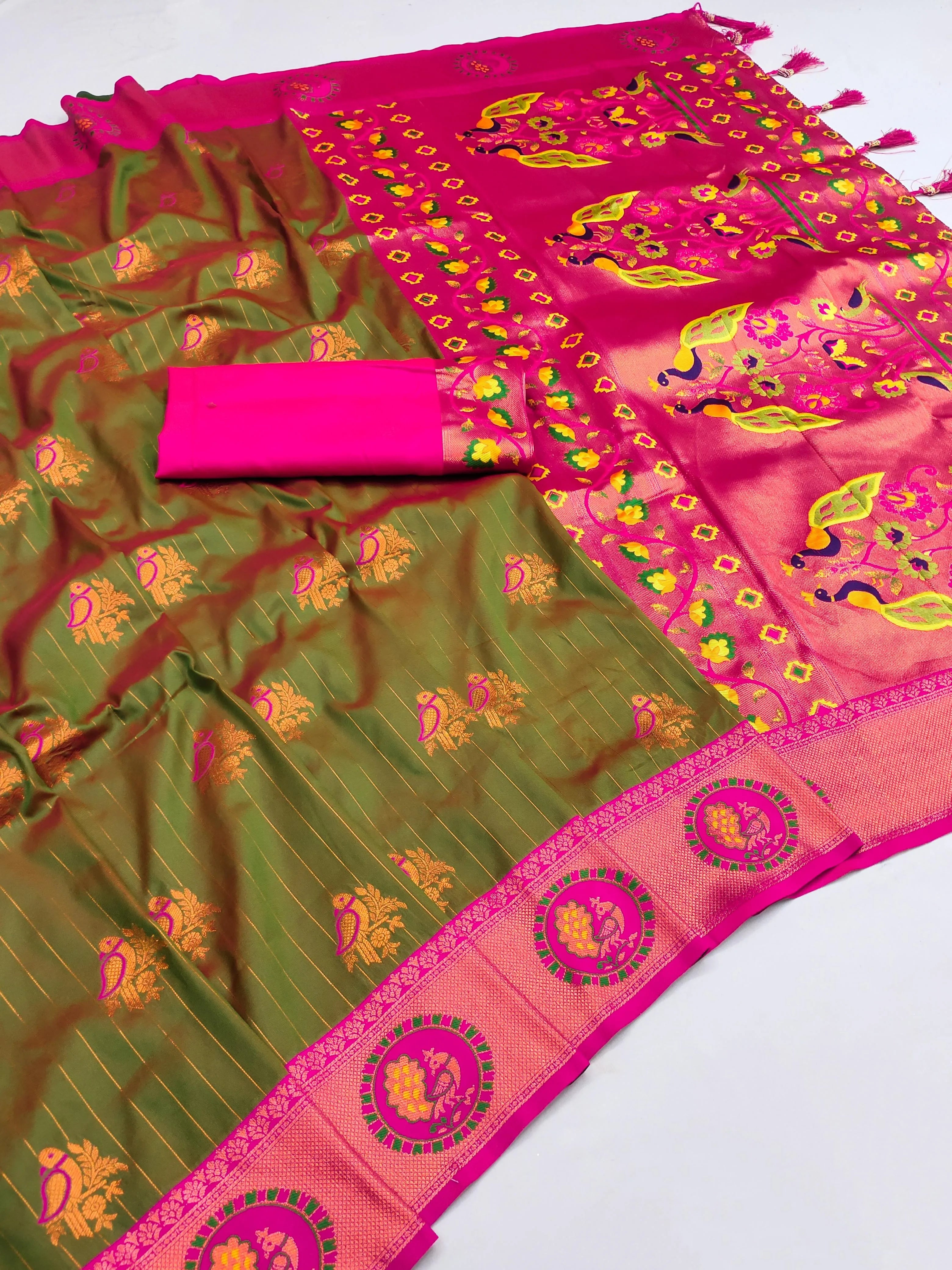 Soft Silk Copper Zari Weaving Paithani Saree