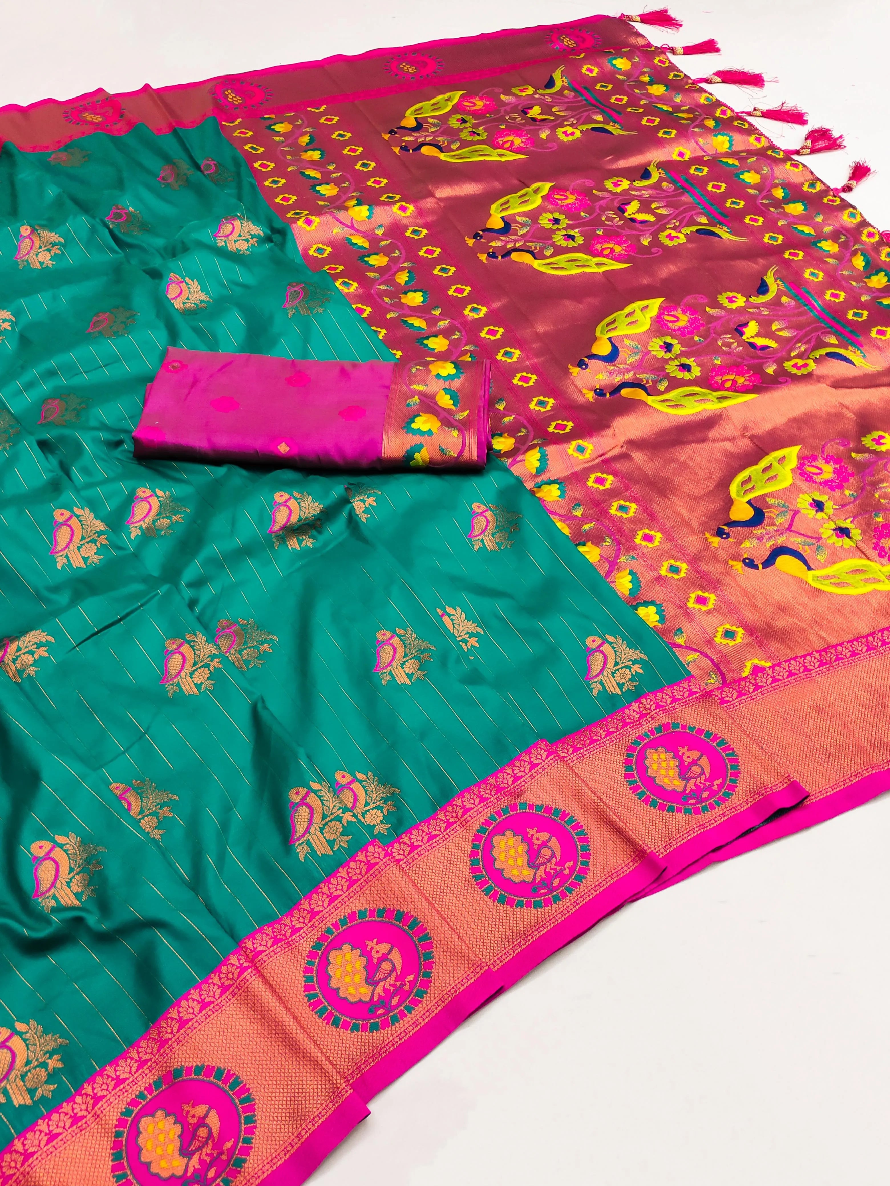 Soft Silk Copper Zari Weaving Paithani Saree