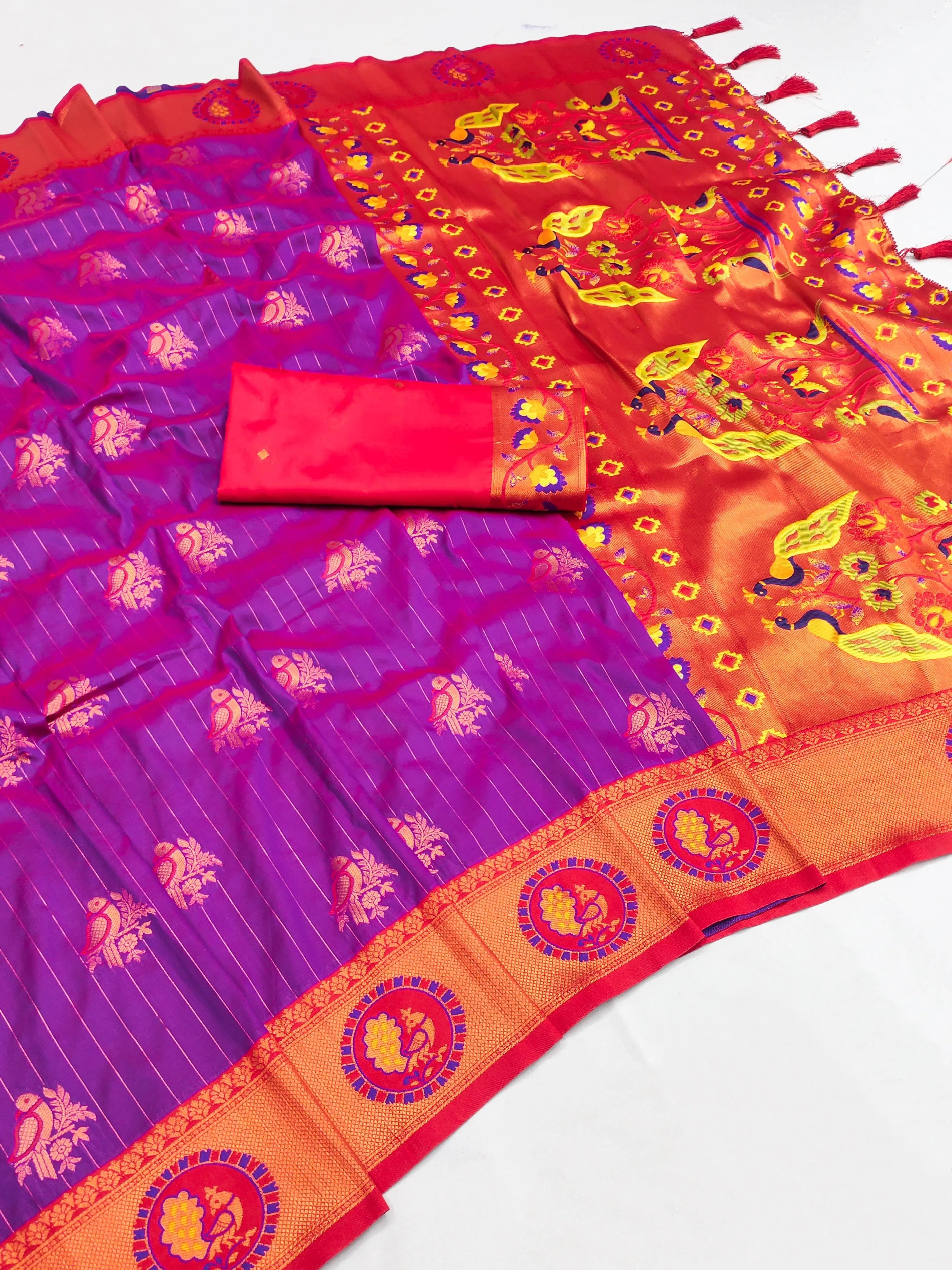 Soft Silk Copper Zari Weaving Paithani Saree