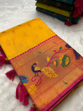 Soft Silk Copper Zari Weaving Peacock Paithani Saree