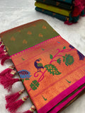 Soft Silk Copper Zari Weaving Peacock Paithani Saree