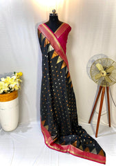 Semi Kanchipuram Temple Weaving Border Saree