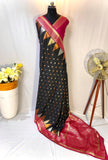 Black Semi Kanchipuram Temple Weaving Border Saree