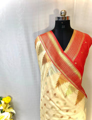 Semi Kanchipuram Temple Weaving Border Saree