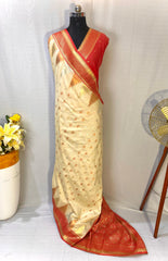 Semi Kanchipuram Temple Weaving Border Saree