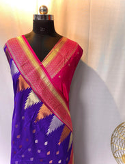Semi Kanchipuram Temple Weaving Border Saree