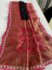 Premium Paithani Silk Intricate Lining Design Saree with Lace