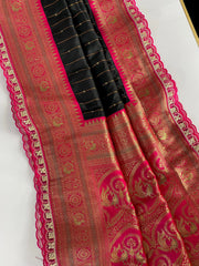 Premium Paithani Silk Intricate Lining Design Saree with Lace