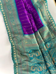 Premium Paithani Silk Intricate Lining Design Saree with Lace