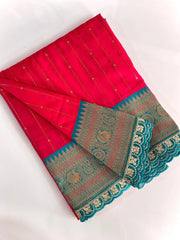 Premium Paithani Silk Intricate Lining Design Saree with Lace